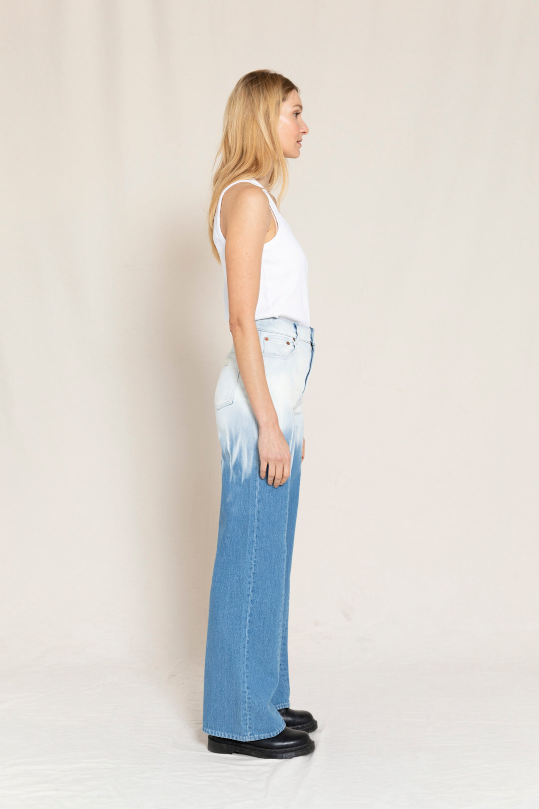 FIONA Bleached Blue Dip Dye - Flare Fit Jeans