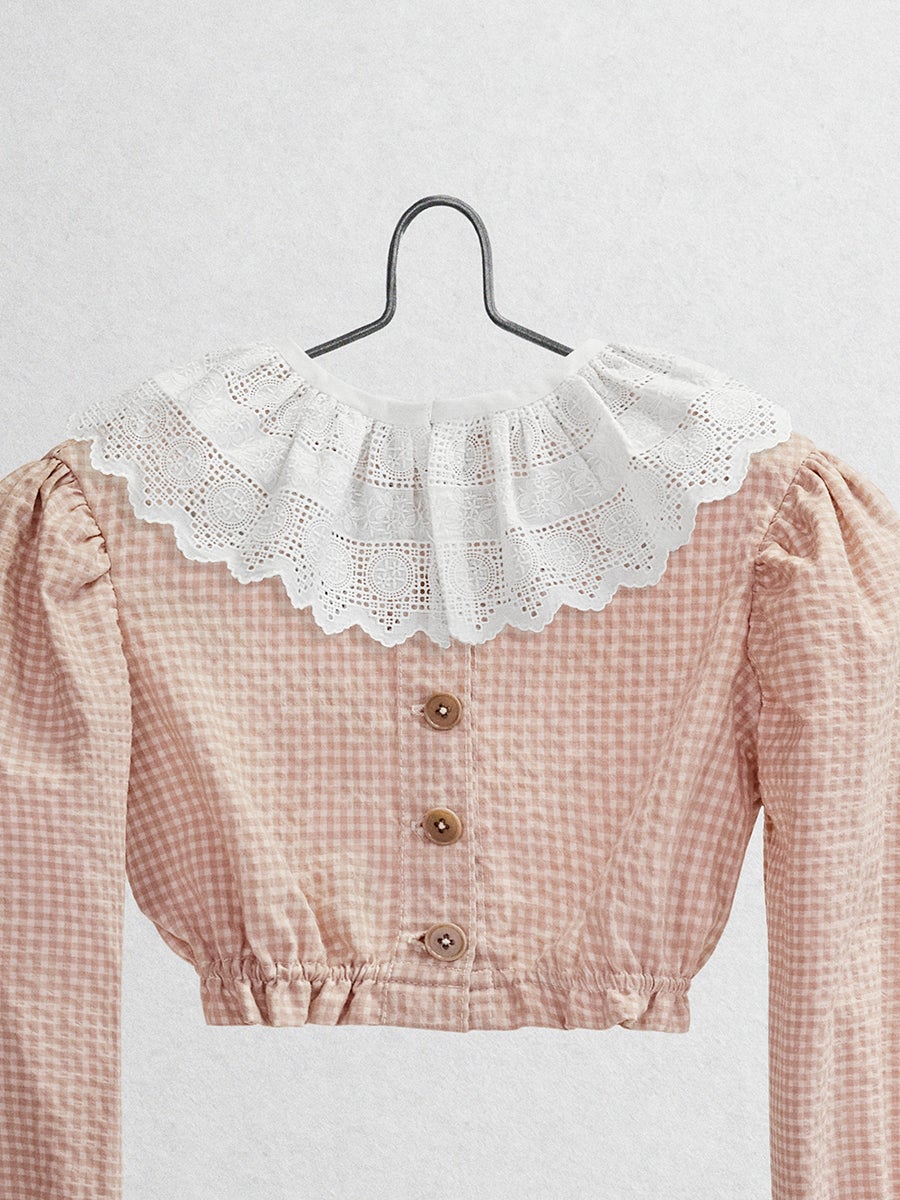 The Ginger Top - Pink Seersucker Tops Five of us Lace collar 3 years 