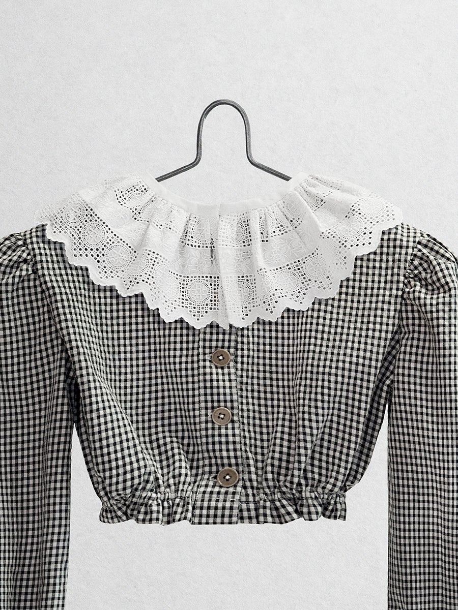 The Ginger Top - Black Seersucker Tops Five of us Lace collar 3 years 