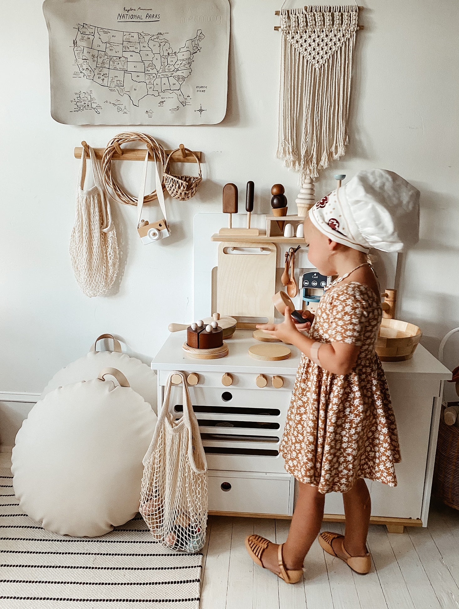 Milk Wooden Play Kitchen Kids Room Furniture Midmini 