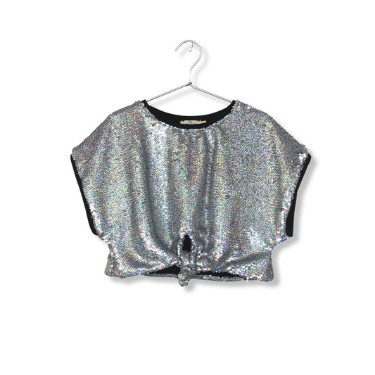 TIE-FRONT SEQUINED TOP