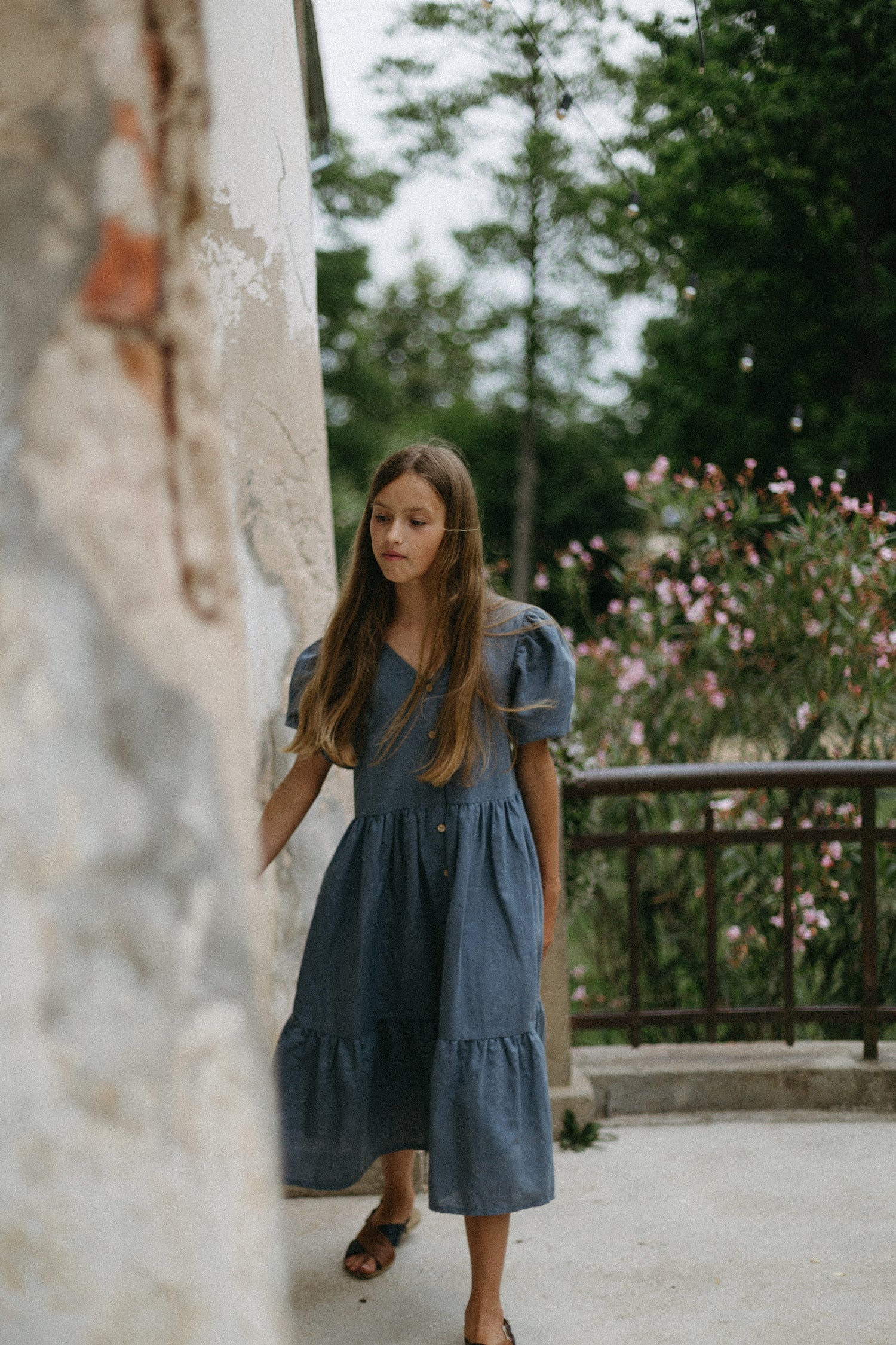Linen blend dress - blue Dresses Tiny Bunny 