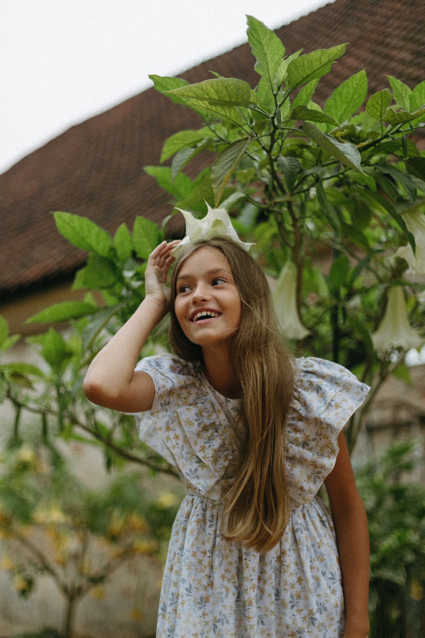 Dress with flower print and frills Dresses Tiny Bunny 