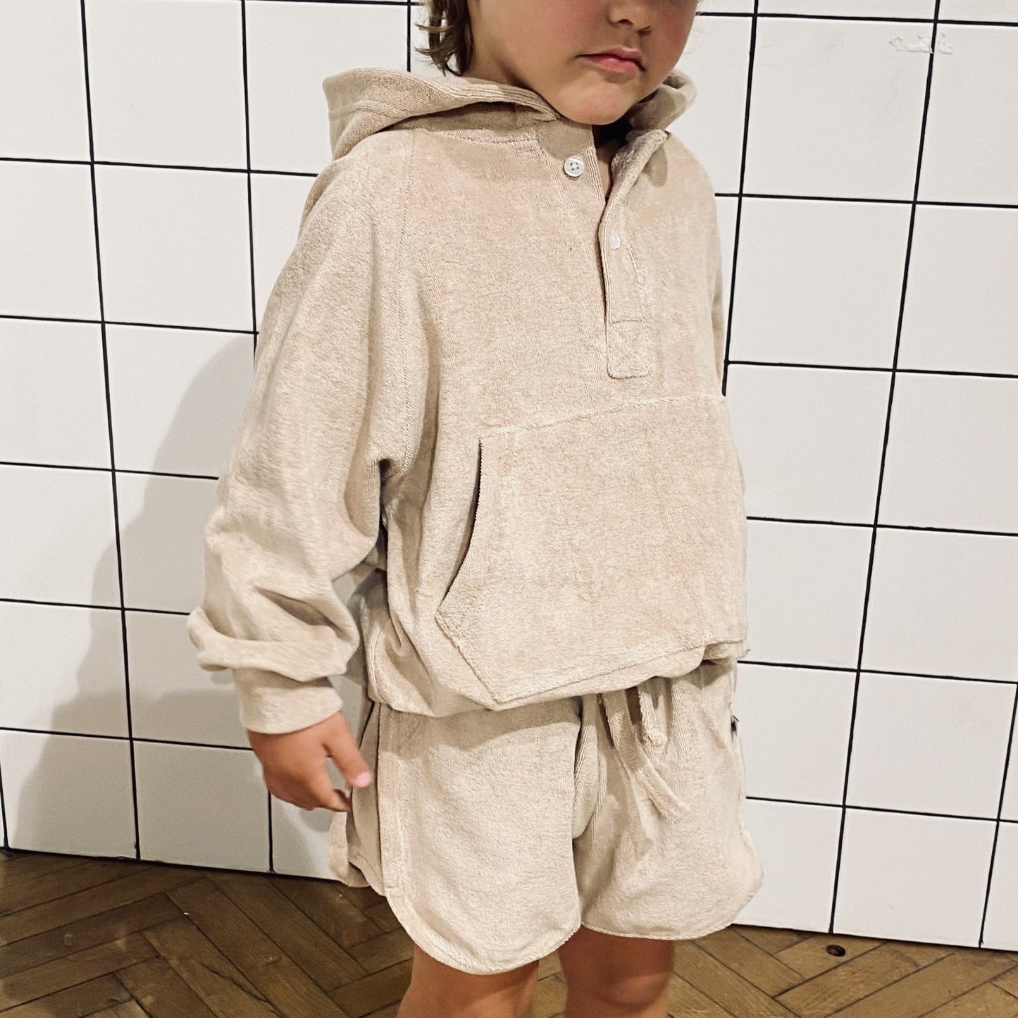 Towelling Track Short: Beige