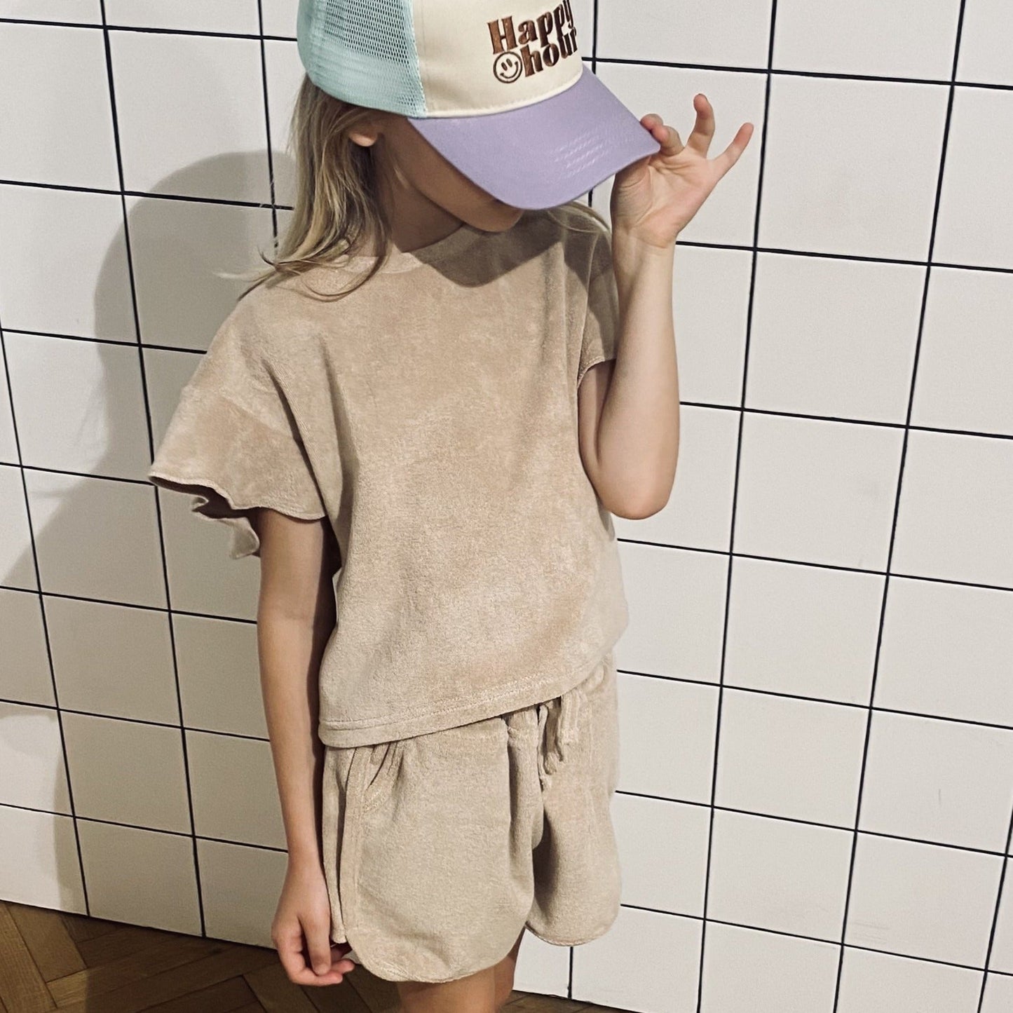Towelling Track Short: Beige