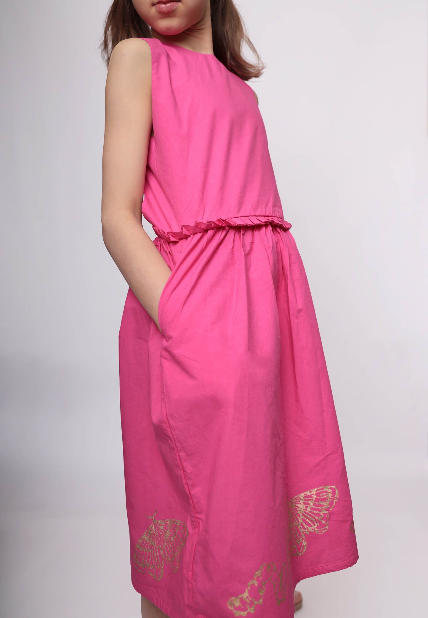 Hot Pink Dress with Cutout Back and Hand Block Print