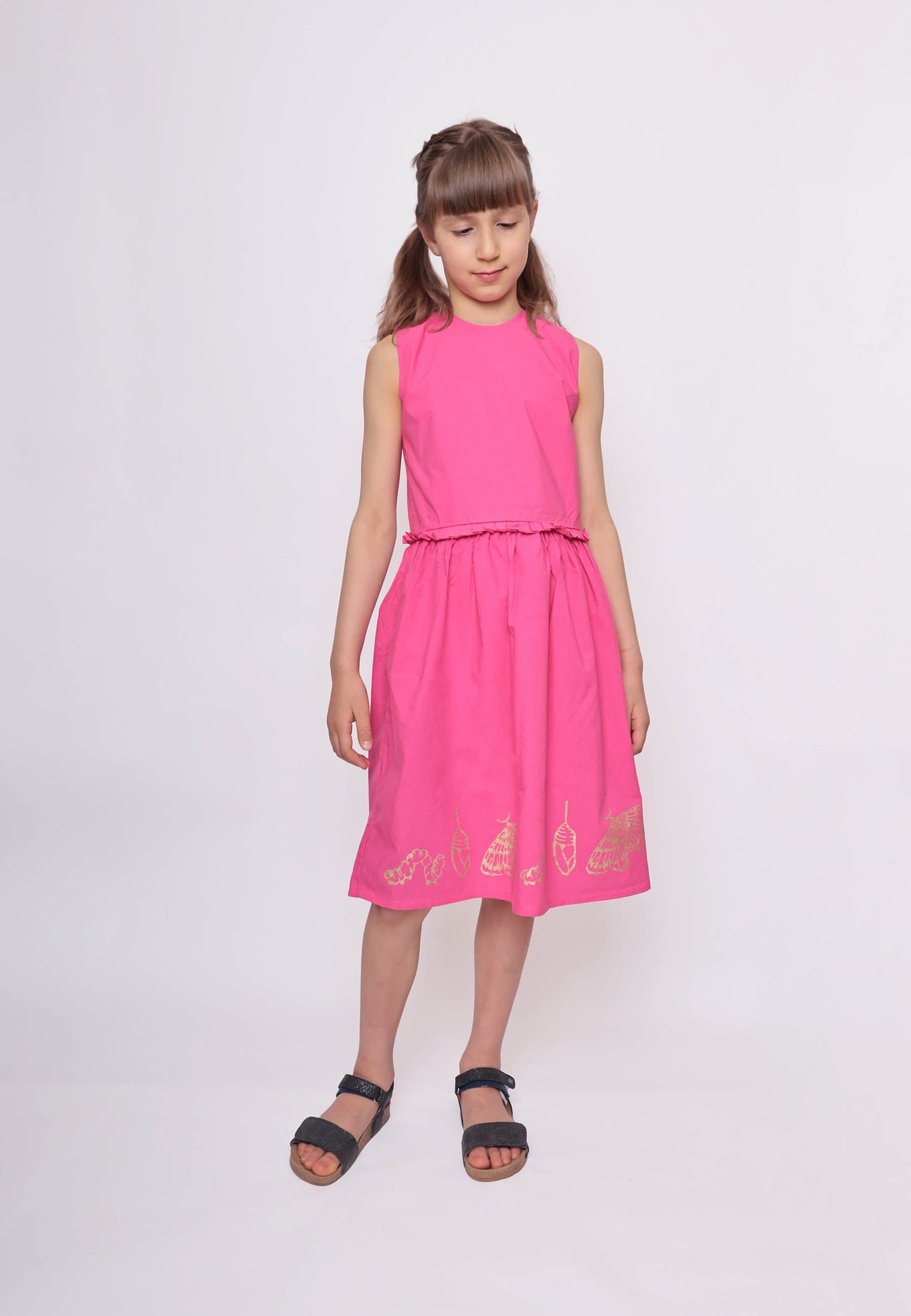 Hot Pink Dress with Cutout Back and Hand Block Print