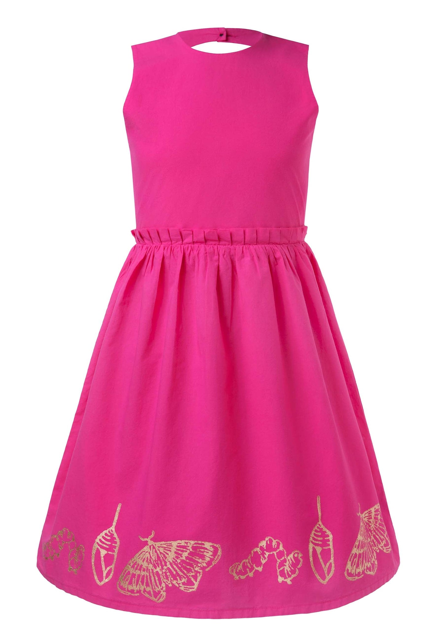 Hot Pink Dress with Cutout Back and Hand Block Print