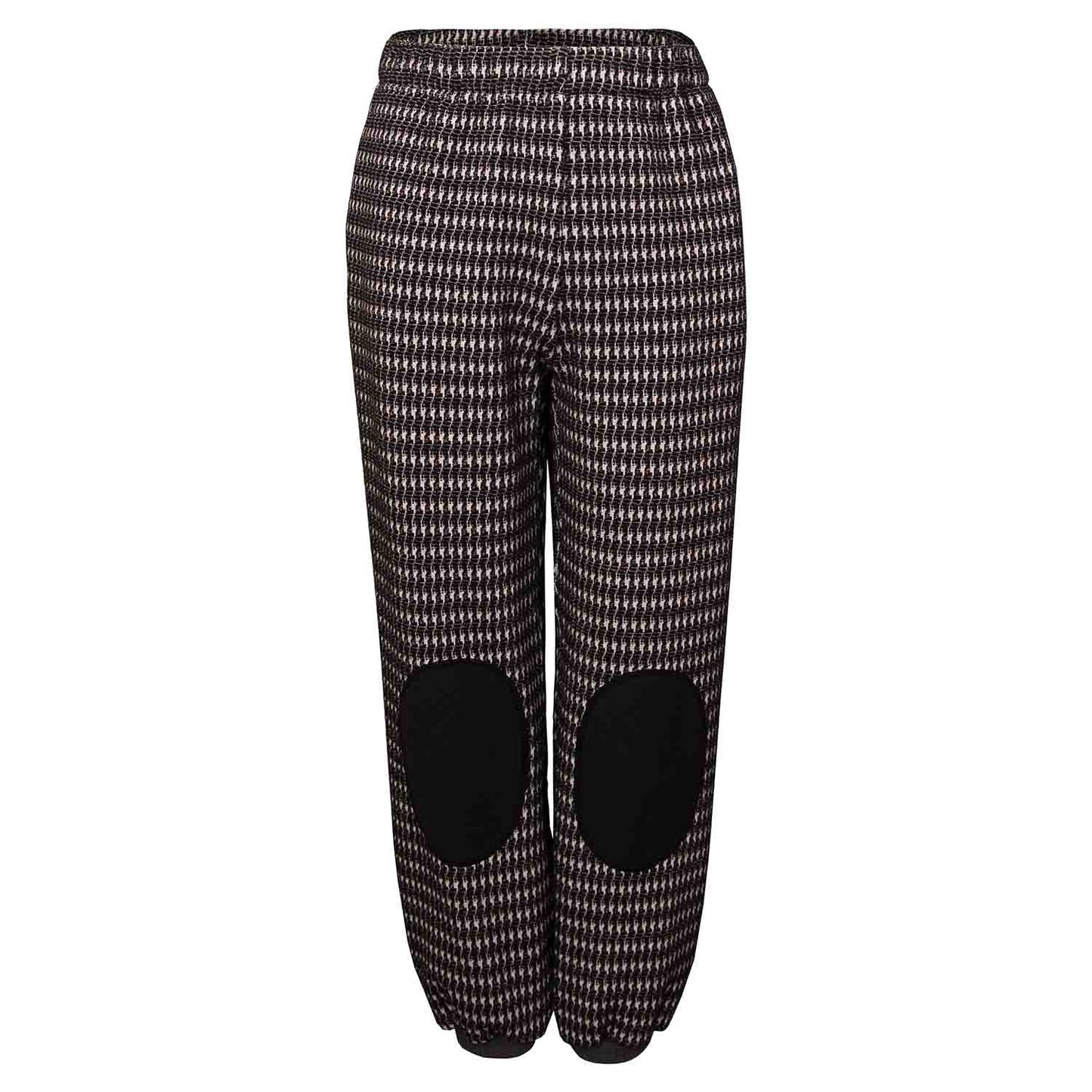 Black and white pied de poule pants with knee patches