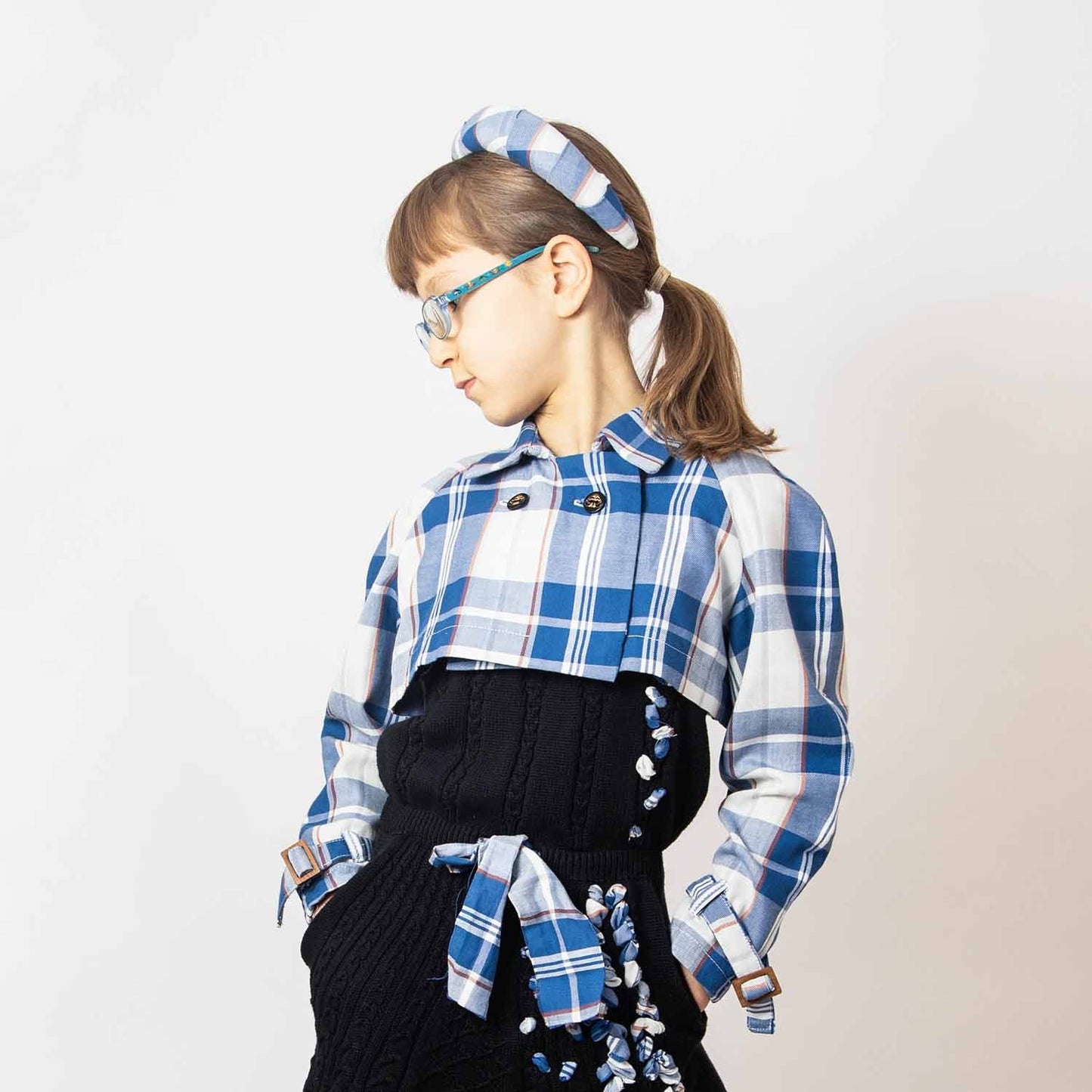 Bolero Jacket in Blue & White Tartan