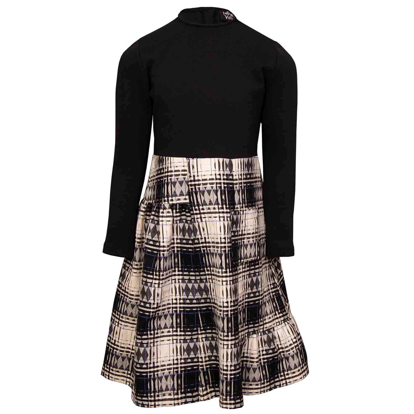 Black Dress with Tartan Skirt in Black & White
