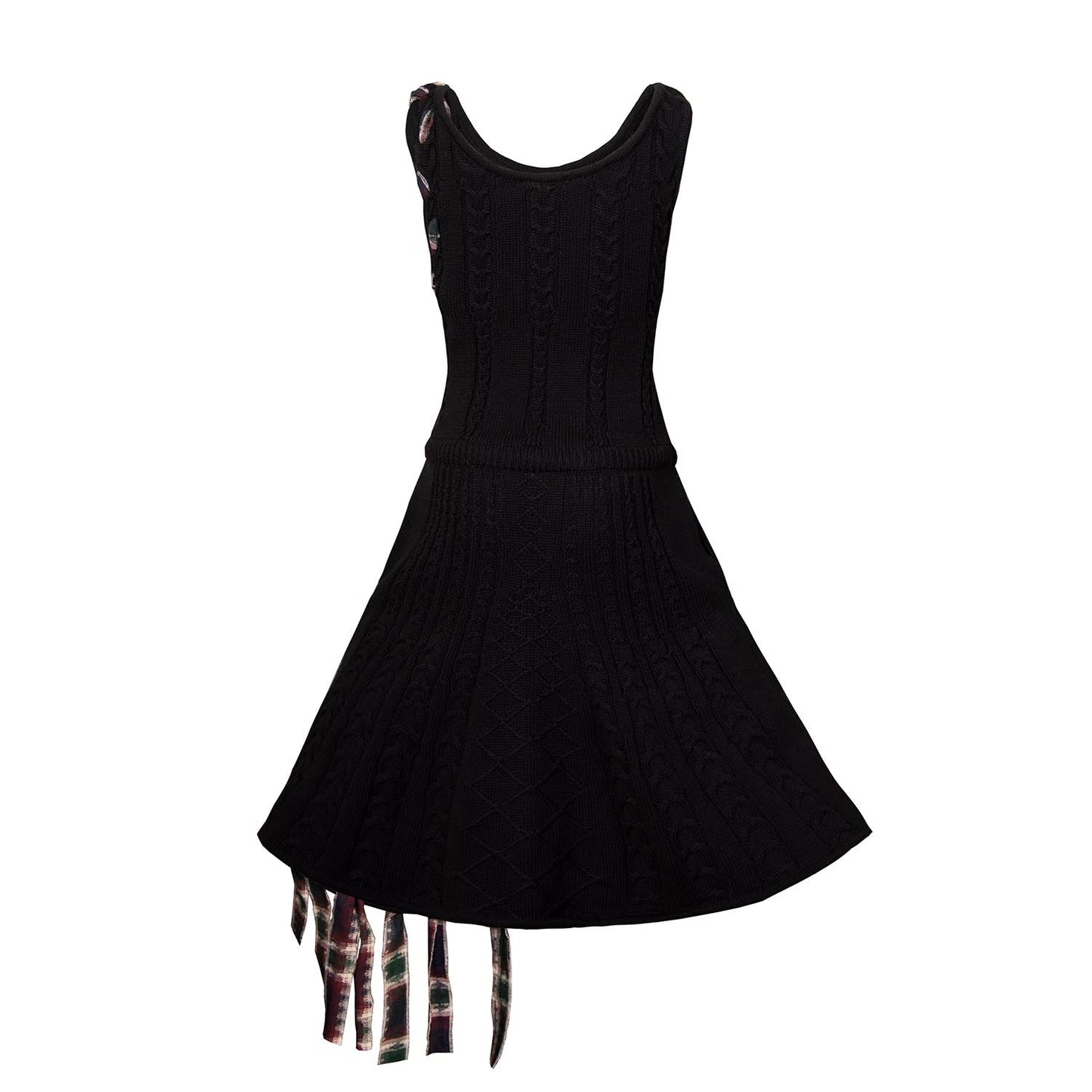Black Cable Knit Dress with Red Tartan Details