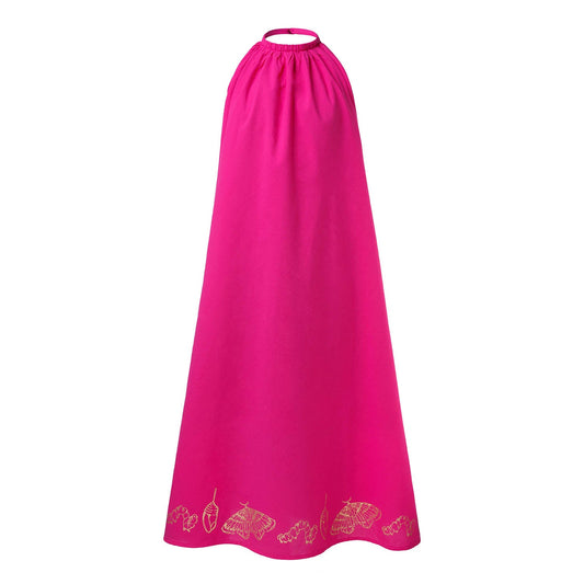 Hot Pink Boho Dress with Hand Block Print
