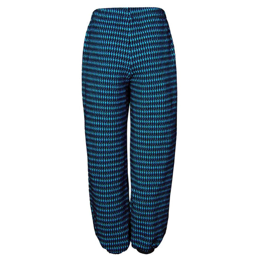 Black and blue pied de poule pants with knee patches