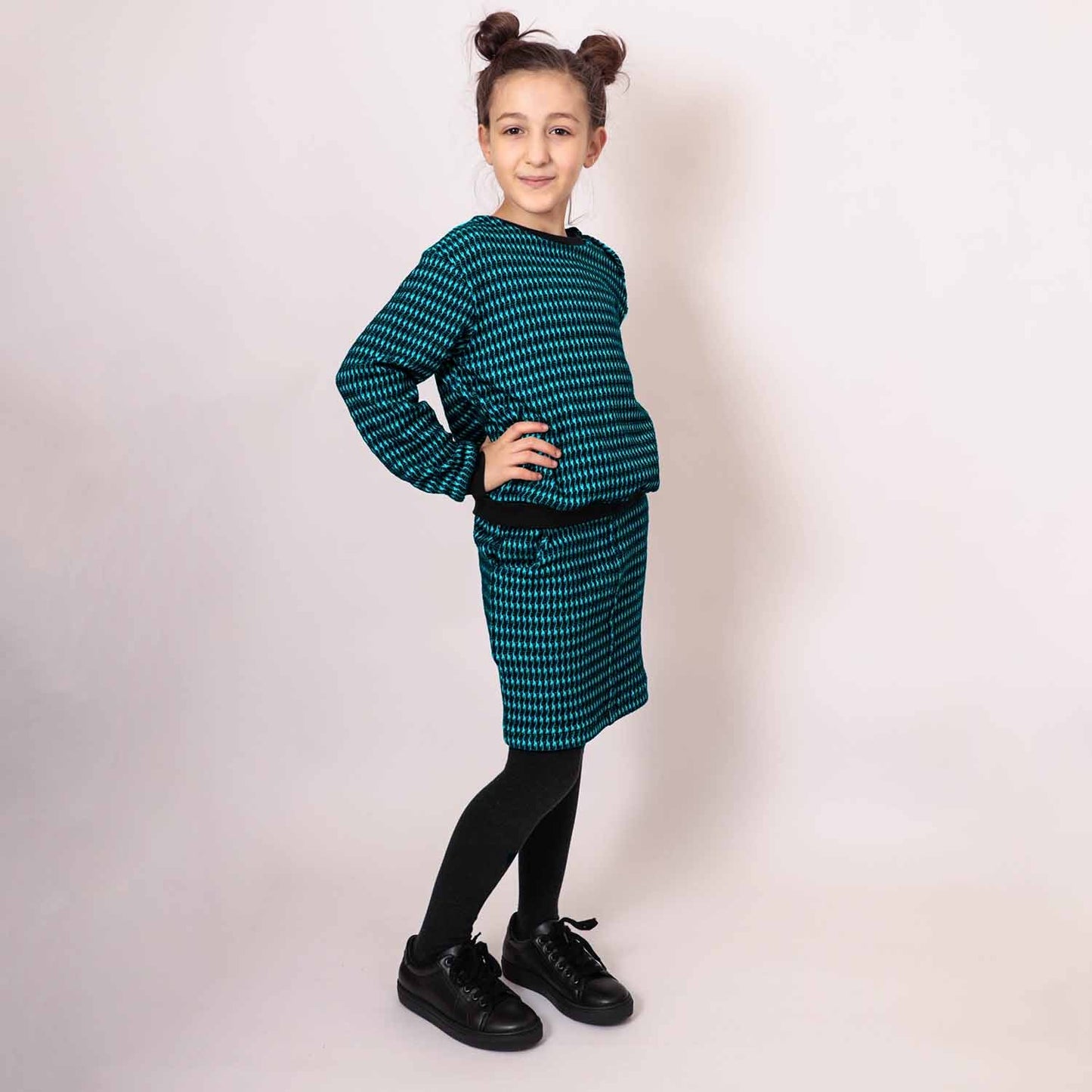 Pied-de-poule Black and Blue Cotton Sweatshirt