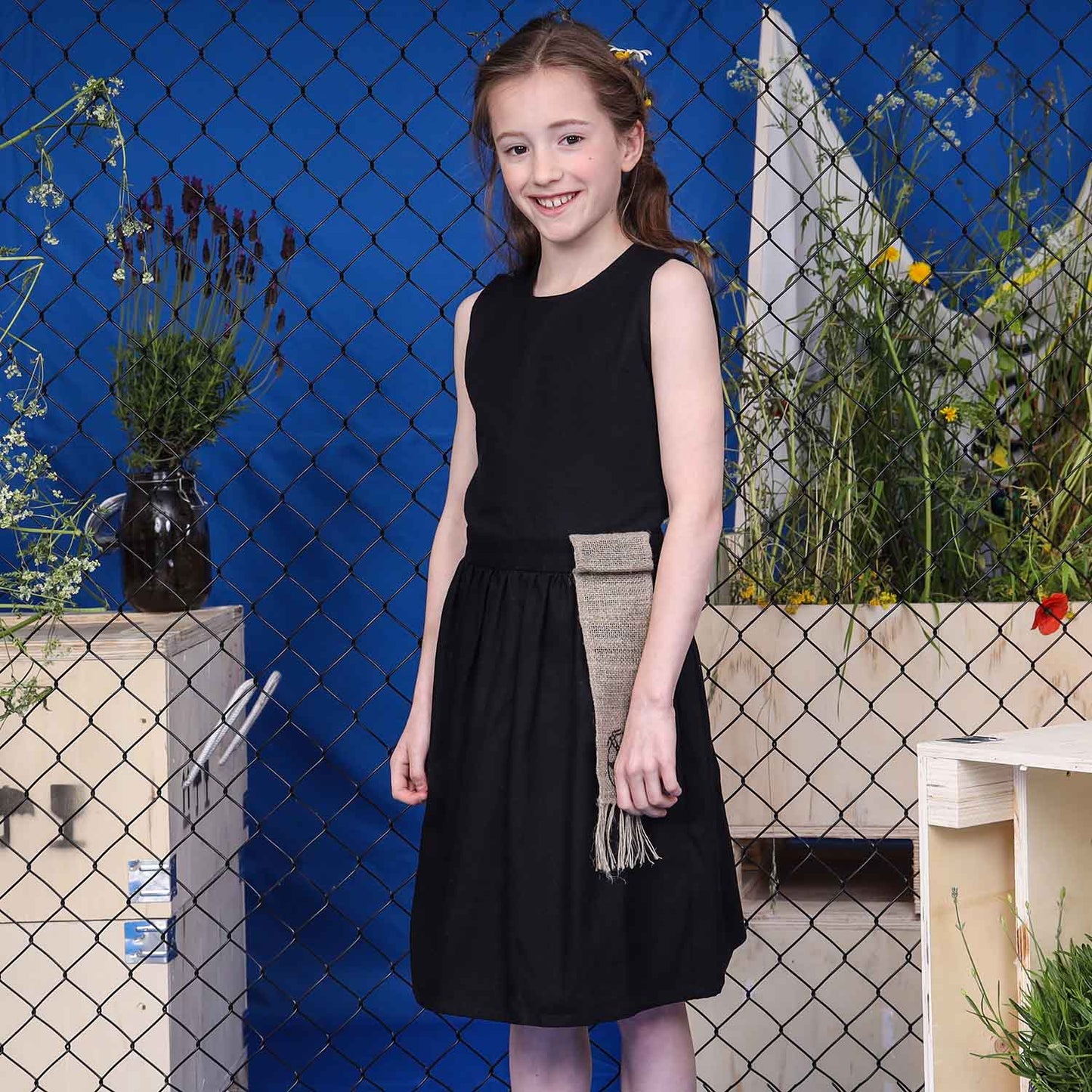 Black Dress with Cutout Back and Hemp Sash