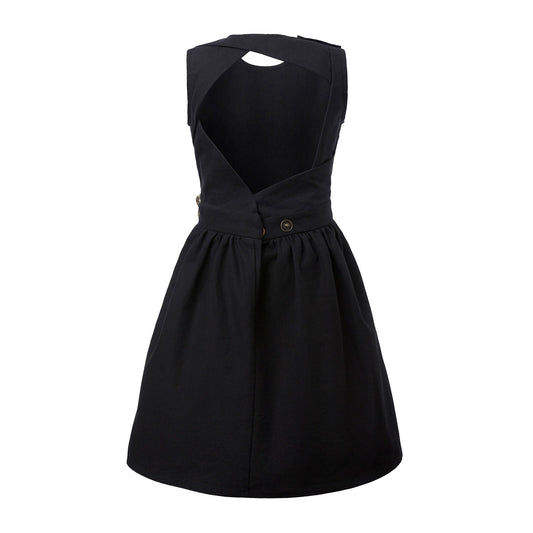 Black Dress with Cutout Back and Hemp Sash