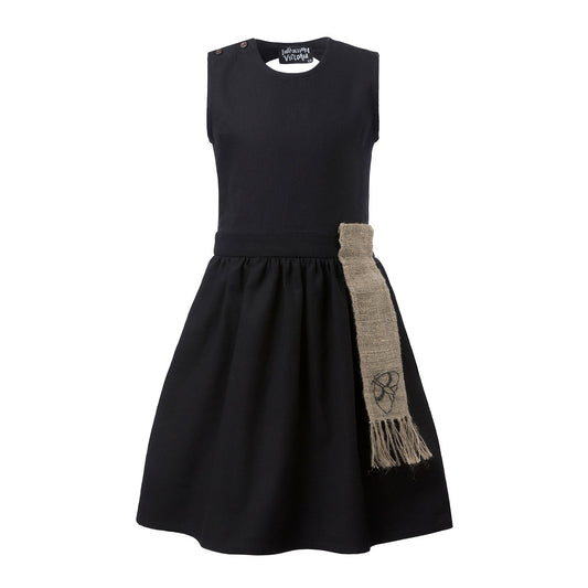Black Dress with Cutout Back and Hemp Sash