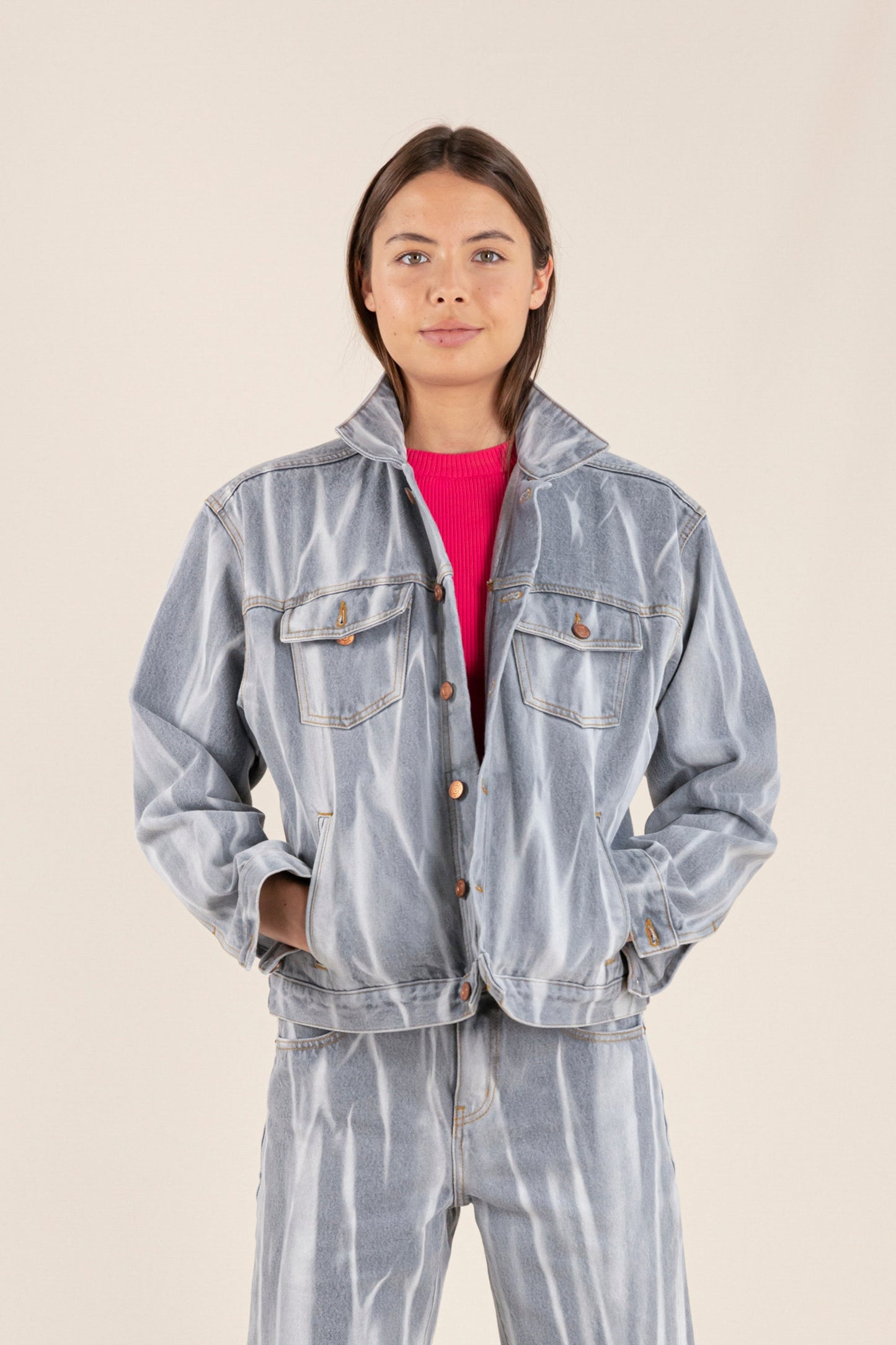 NICK Light Grey Tie & Dye - Denim Jacket | Women