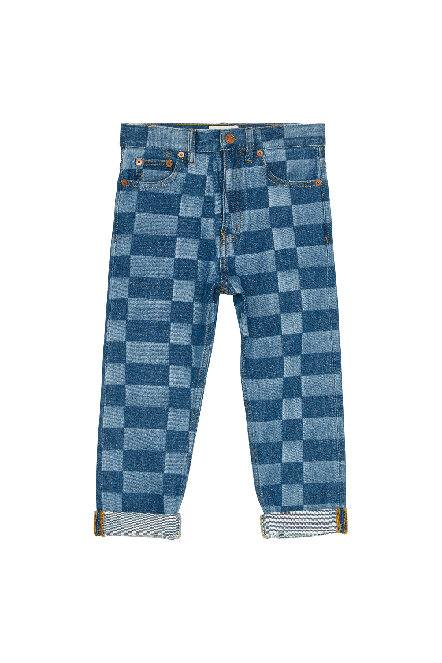 OLLIBIS Blue Denim Checkers - 5-Pocket Tapered Fit Jeans | Women