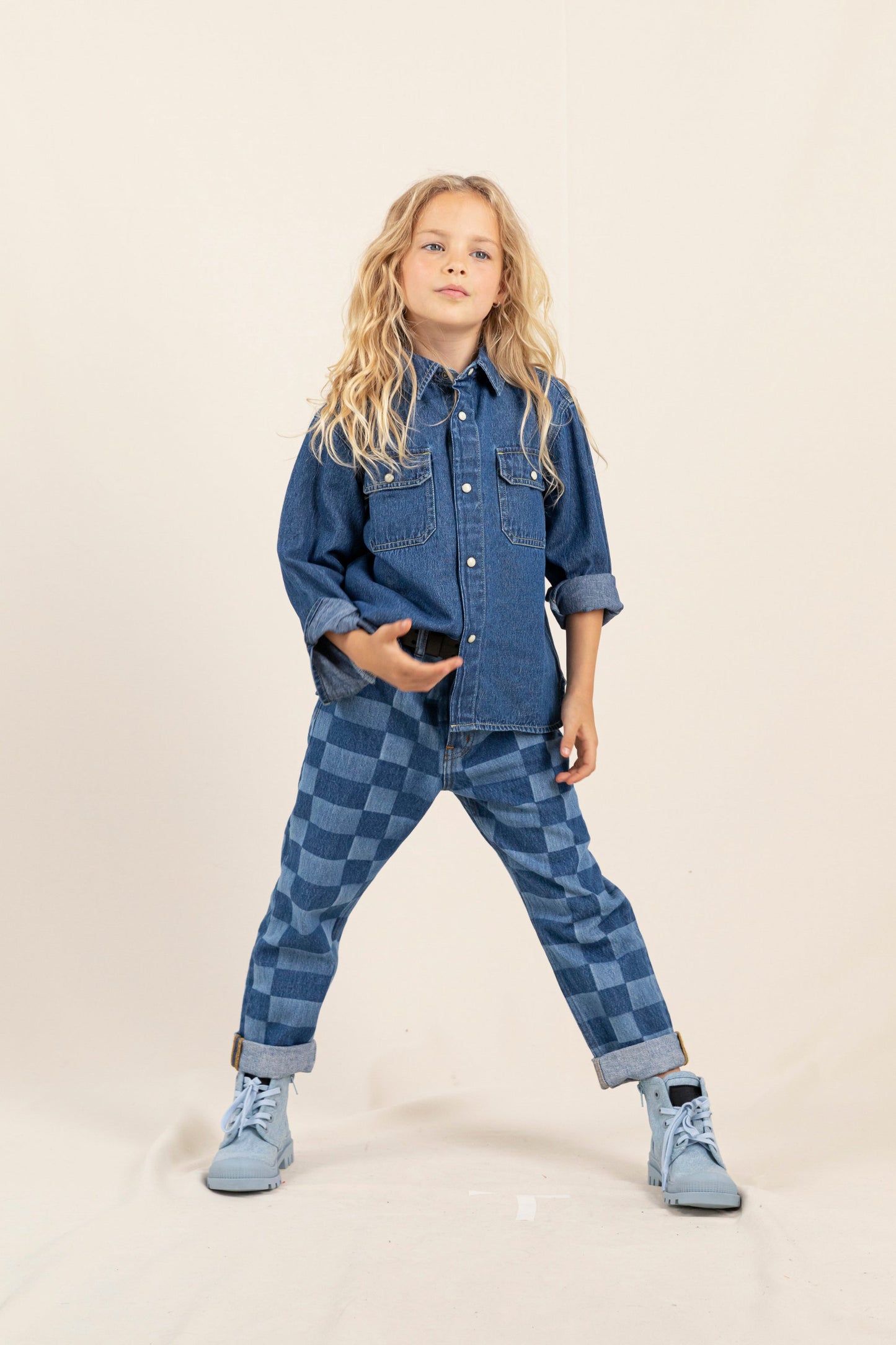 OLLIBIS Blue Denim Checkers - 5-Pocket Tapered Fit Jeans | Women
