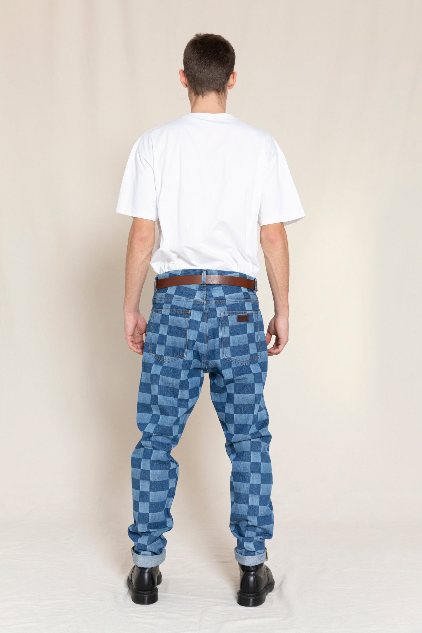 OLLIBIS Blue Denim Checkers - 5-Pocket Tapered Fit Jeans
