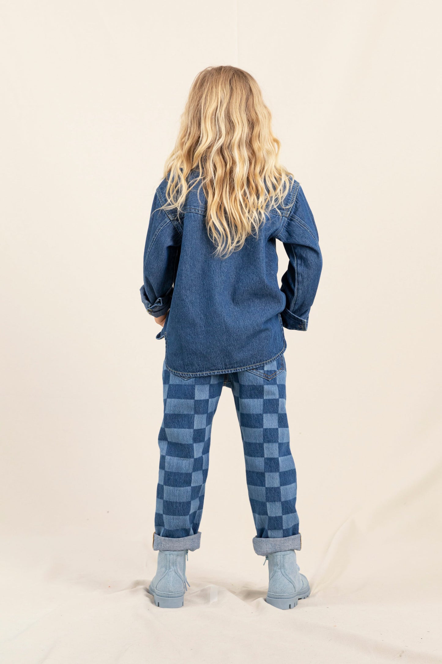OLLIBIS Blue Denim Checkers - 5-Pocket Tapered Fit Jeans