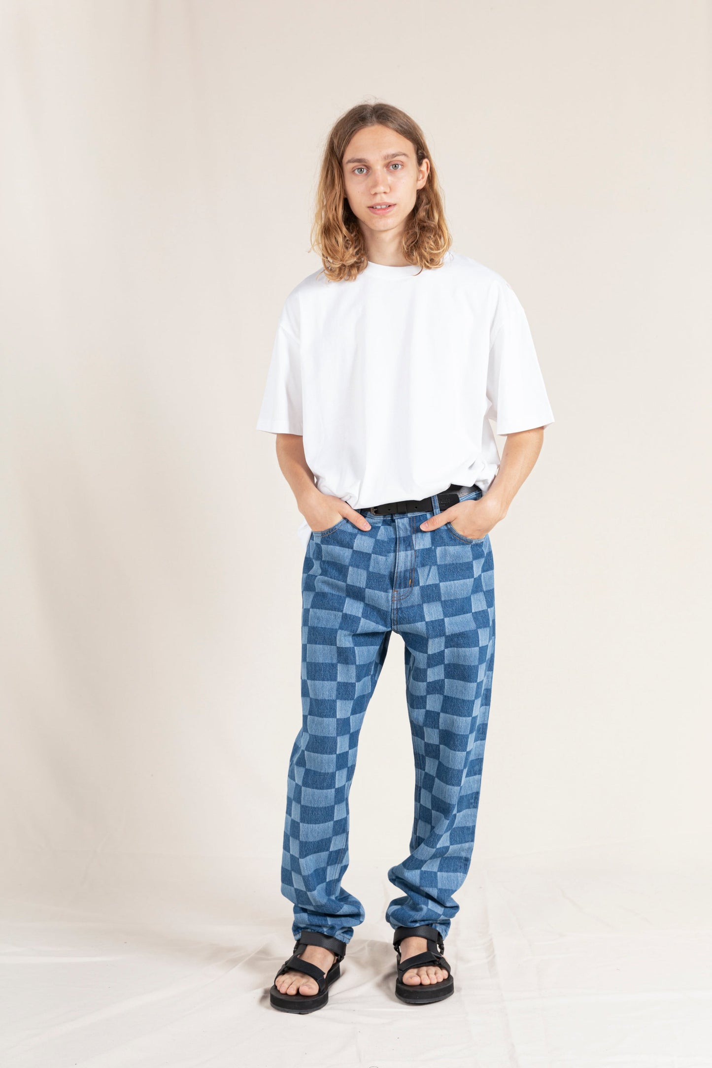 OLLIBIS Blue Denim Checkers - 5-Pocket Tapered Fit Jeans