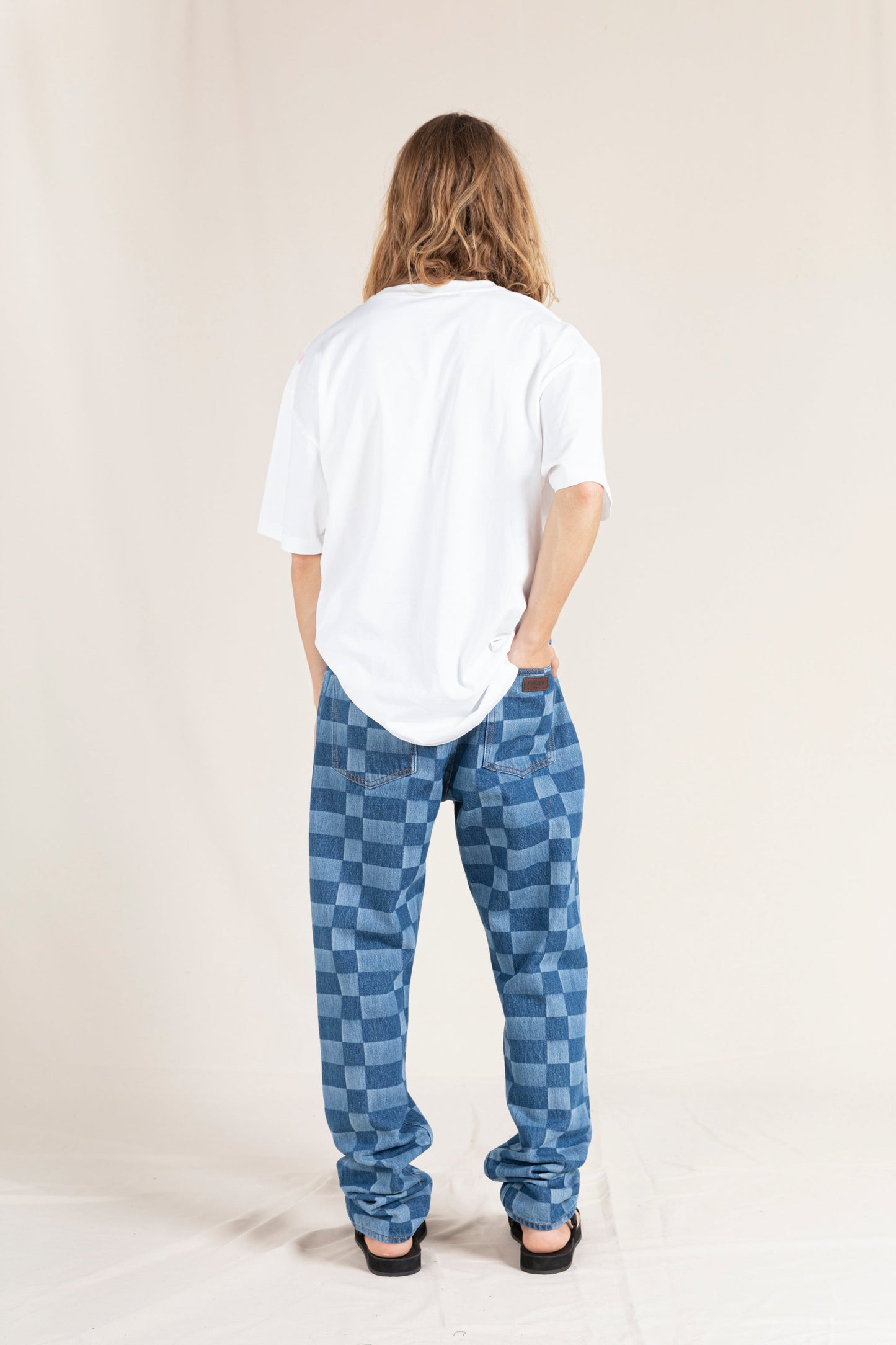 OLLIBIS Blue Denim Checkers - 5-Pocket Tapered Fit Jeans
