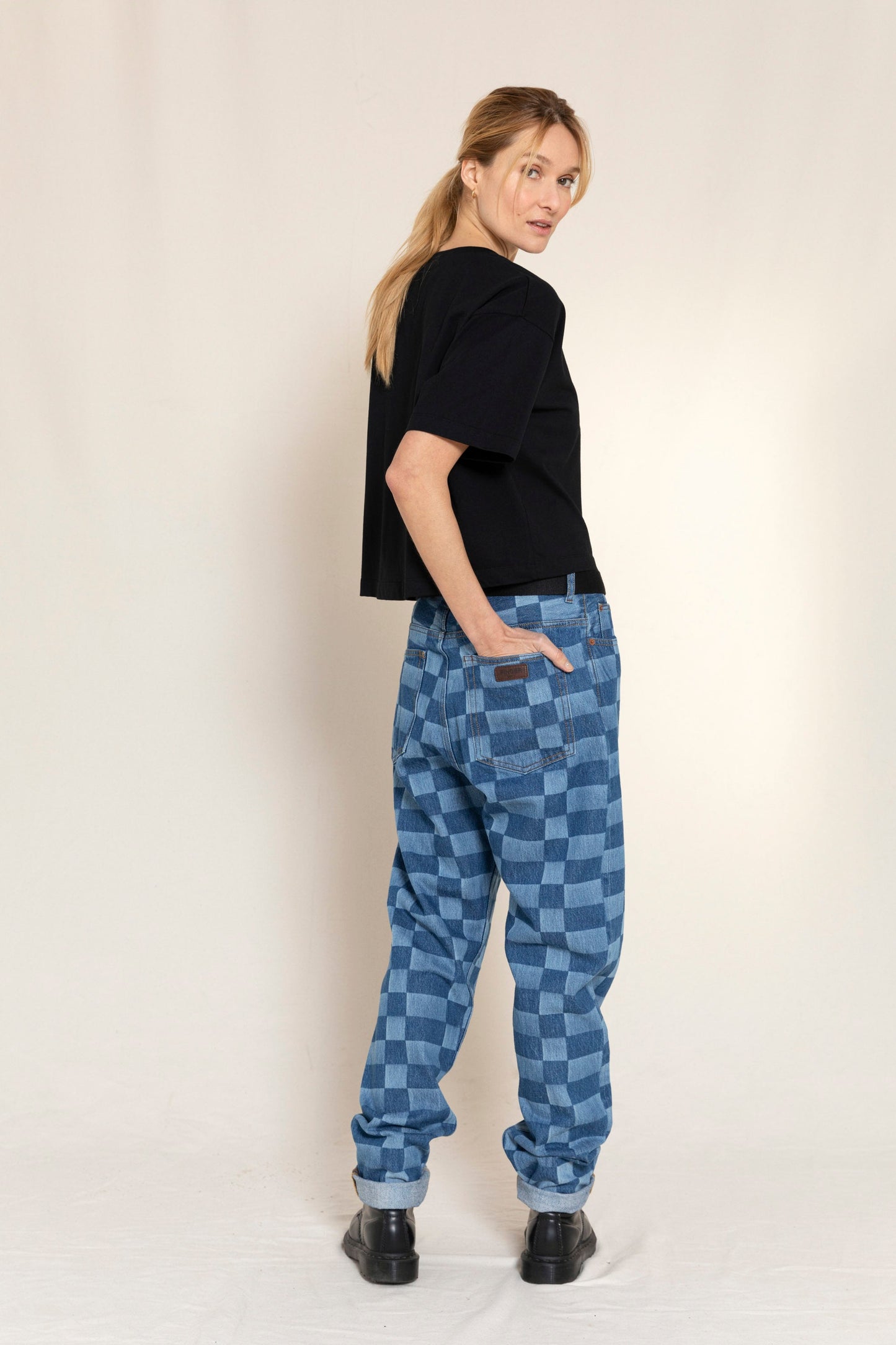 OLLIBIS Blue Denim Checkers - 5-Pocket Tapered Fit Jeans