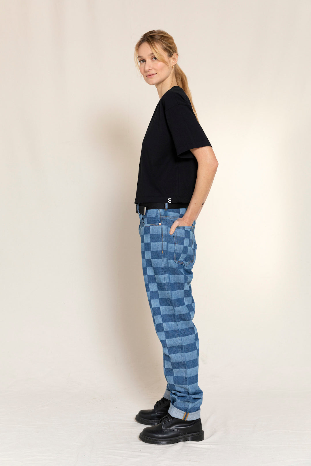 OLLIBIS Blue Denim Checkers - 5-Pocket Tapered Fit Jeans
