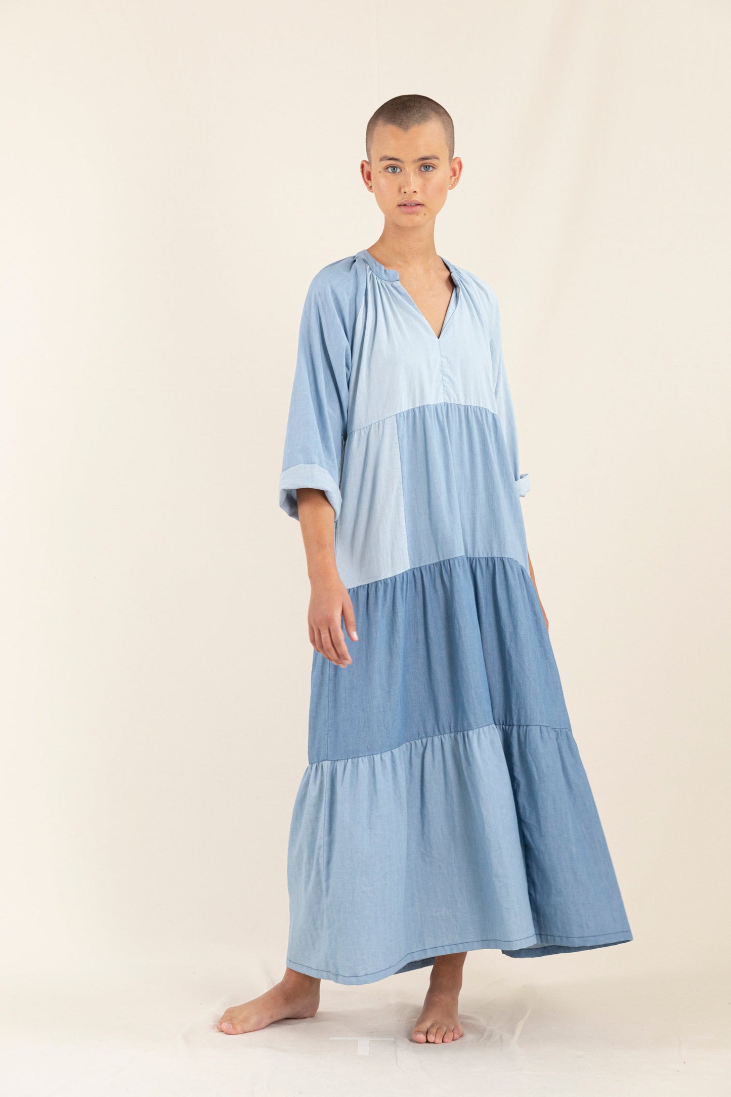 ROSABEACH Blue Denim Patch - Long Beach Dress