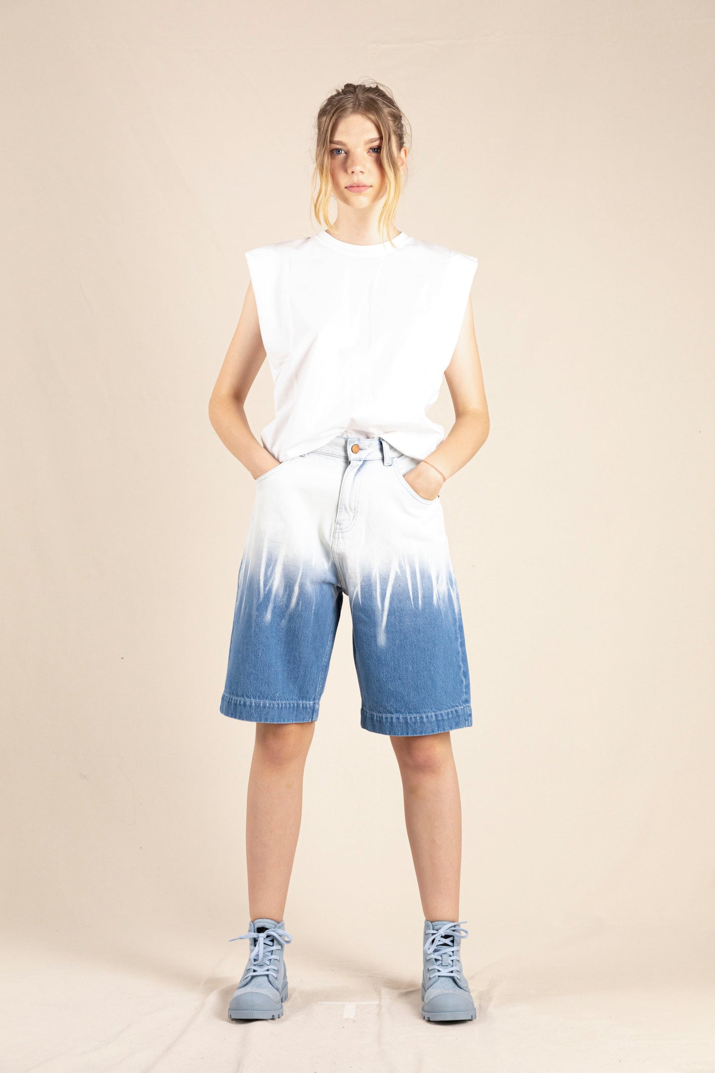 SALLY Bleached Blue Dip Dye - Large Bermuda Shorts
