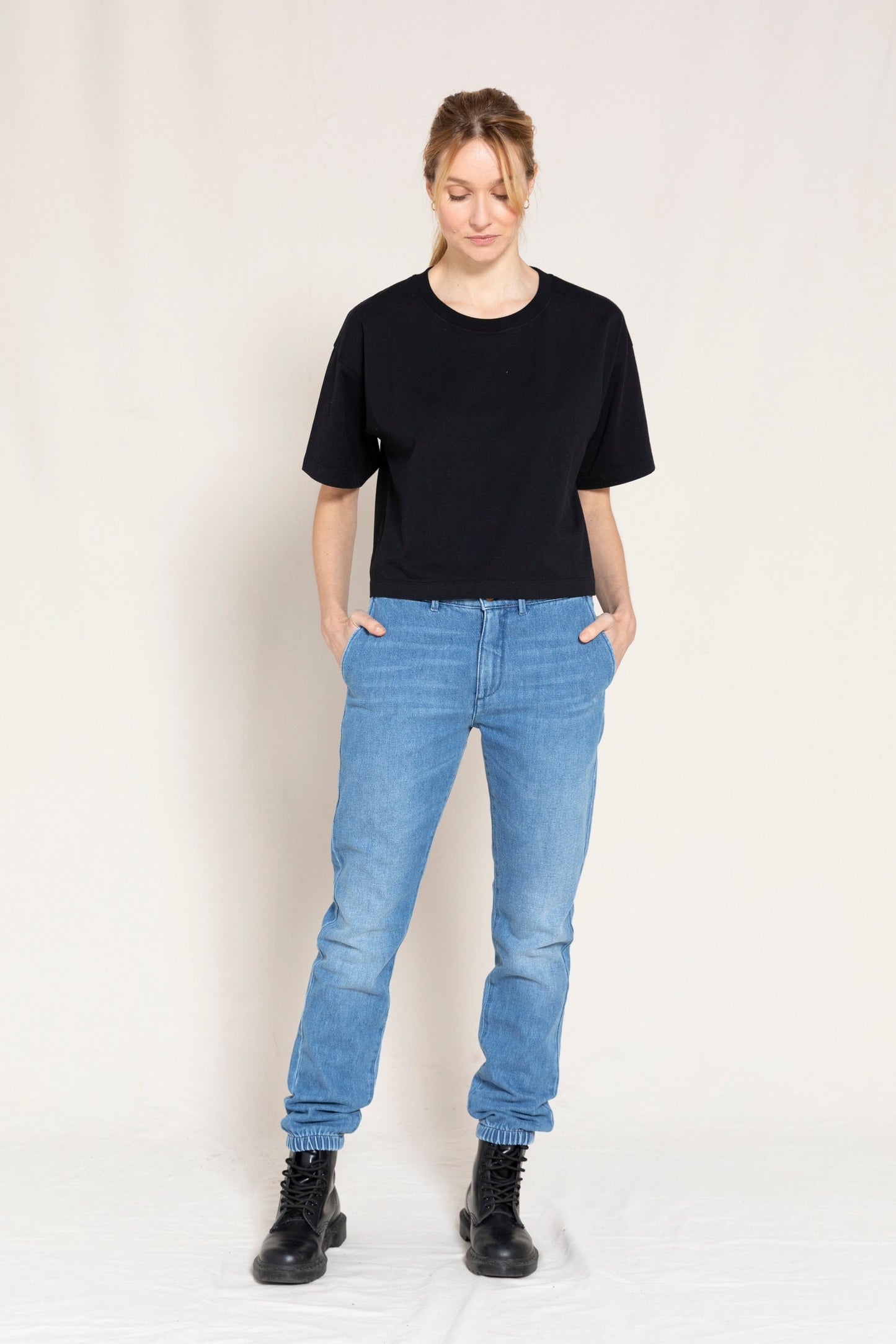 SKATER Medium Blue - Elasticed Bottom Chino Fit Pants | Women