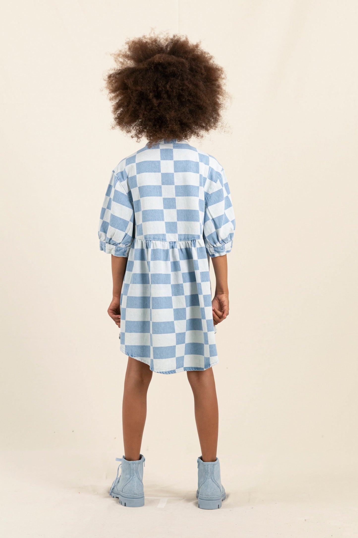 SWING Blue Denim Checkers - Short Sleeve Shirt Dress | Women