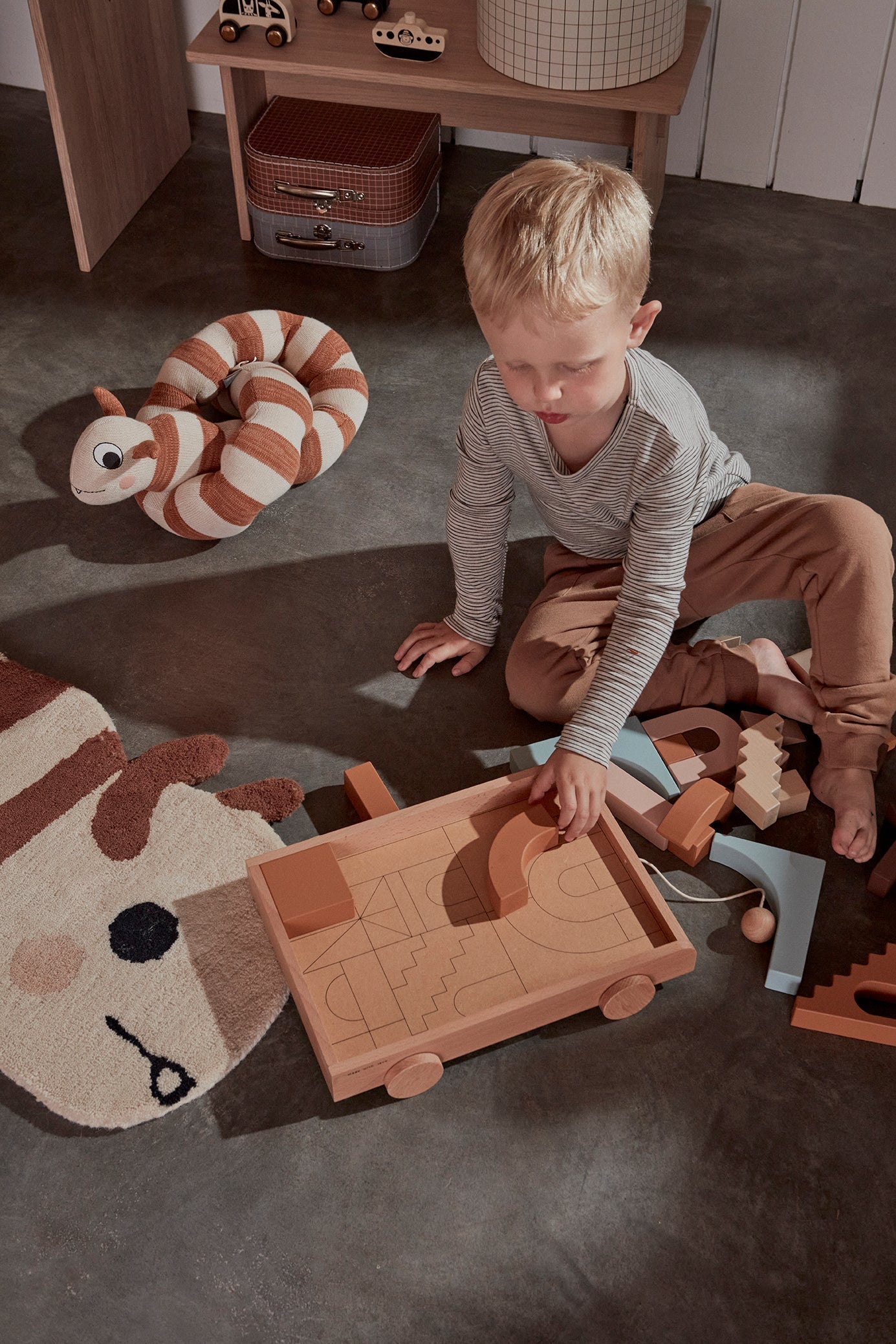 Wooden Rainbow Wagon with Blocks - Nature Wooden Toy OYOY 