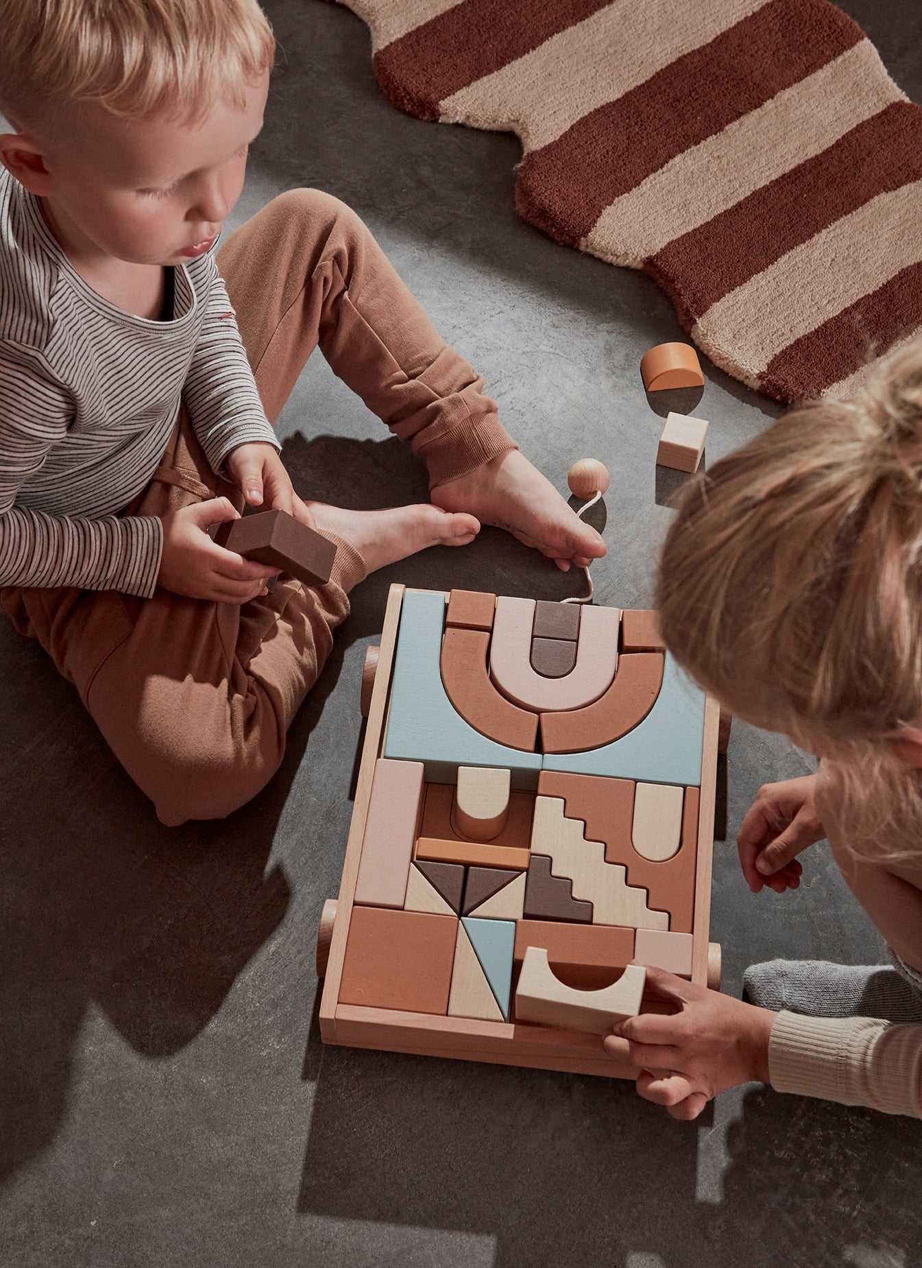 Wooden Rainbow Wagon with Blocks - Nature Wooden Toy OYOY 
