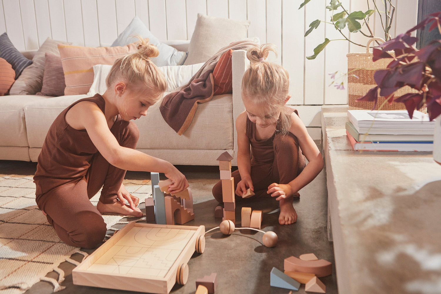 Wooden Rainbow Wagon with Blocks - Nature Wooden Toy OYOY 