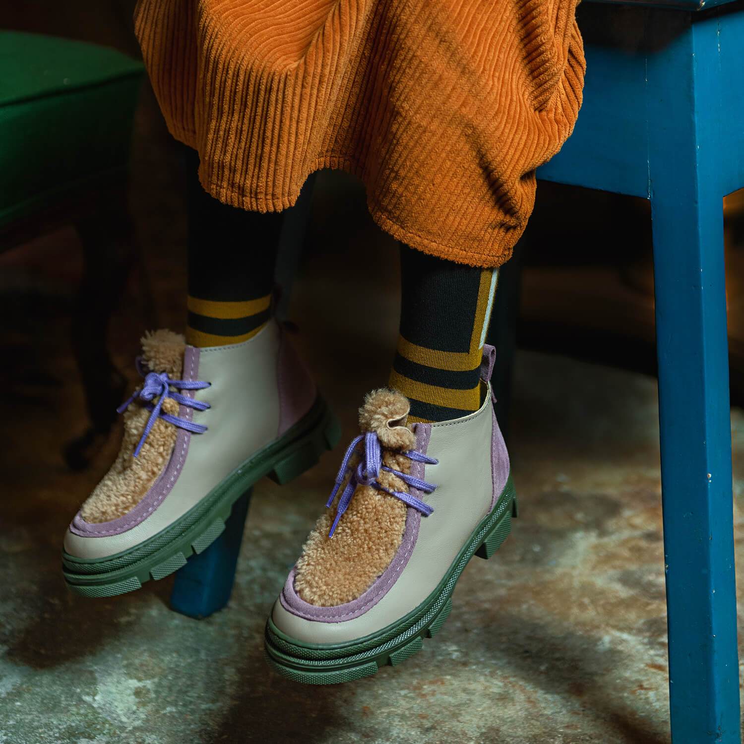 Wallabee Boots - Beige & Mauve Shoes Dulis Shoes 