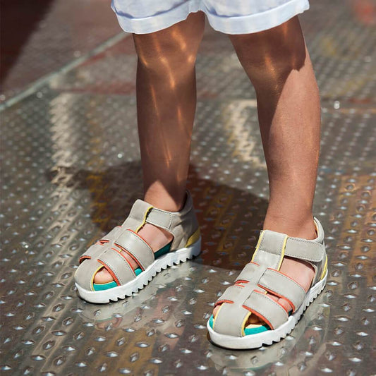 Grey Velcro Strap Sandals Shoes Dulis Shoes 