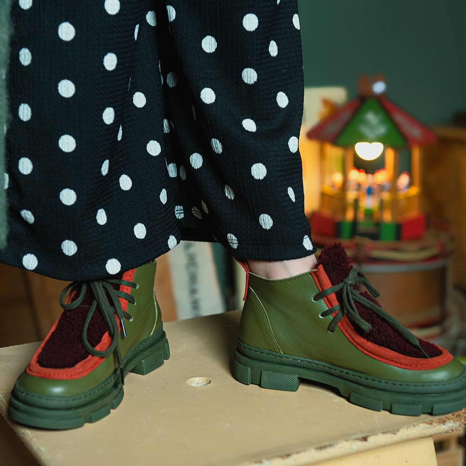 Wallabee Boots - Olive & Bordeaux Shoes Dulis Shoes 