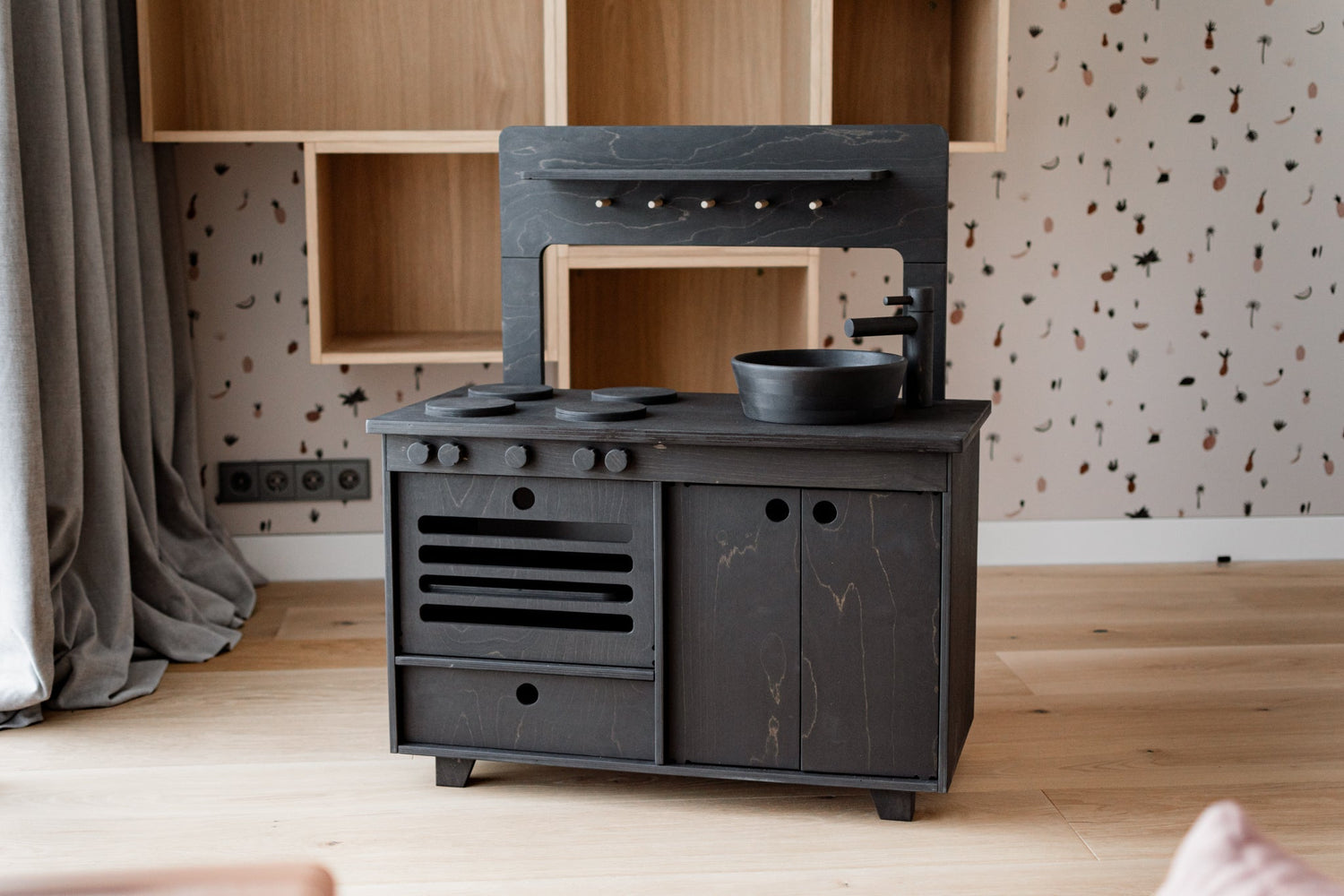 Raven Black Wooden Play Kitchen Kids Room Furniture Midmini 